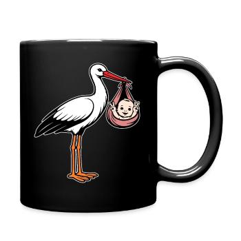 Cigogne avec Bébé Paix en tissu rose - Mug uni - noir - Droite