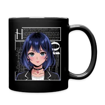 Anime Girl with Blue Hair | Happiness | Love - Full Colour Mug - black - Right