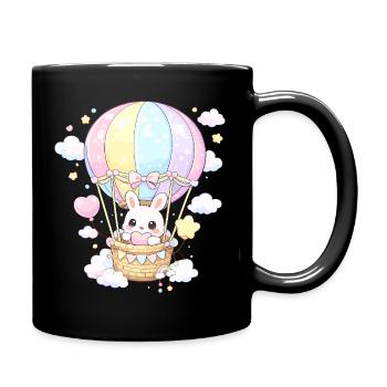 Pastell-Kaninchenballon im Himmel - Tasse einfarbig - Schwarz - Rechts