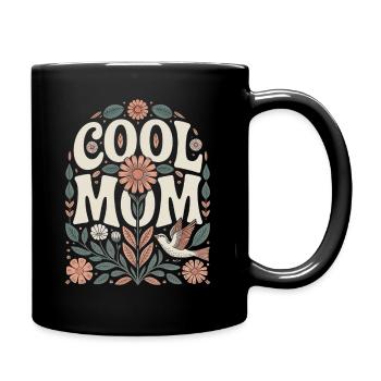 Cool Mom Retro Blumen Motiv Floral - Tasse einfarbig - Schwarz - Rechts