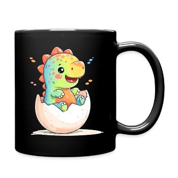 Fröhlicher Dino-Küken aus dem Ei - Tasse einfarbig - Schwarz - Rechts