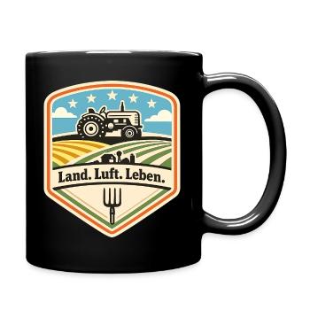 Land Luft Leben Traktor Schild - Tasse einfarbig - Schwarz - Rechts