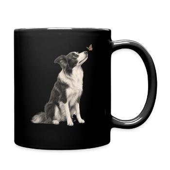Border Collie Dog Looking At Butterfly - Full Colour Mug - black - Right