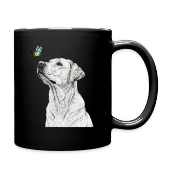 Labrador with butterfly banksy style - Full Colour Mug - black - Right