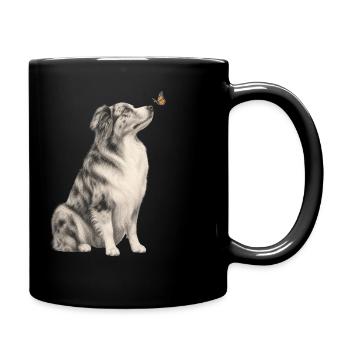 Border Collie avec millésime papillon - Mug uni - noir - Droite