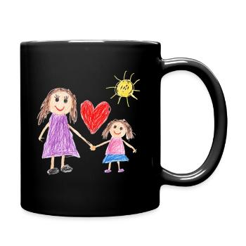 Mom and Daughter - Child's Heart Drawing - Full Colour Mug - black - Right