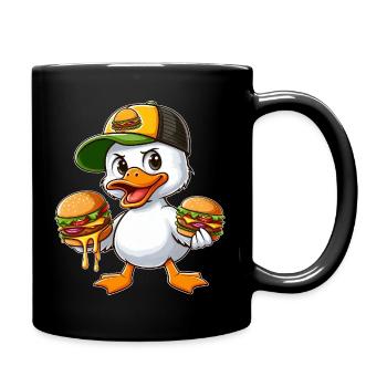 Lustige Ente Hamburger Fast Food Zeichnung - Tasse einfarbig - Schwarz - Rechts
