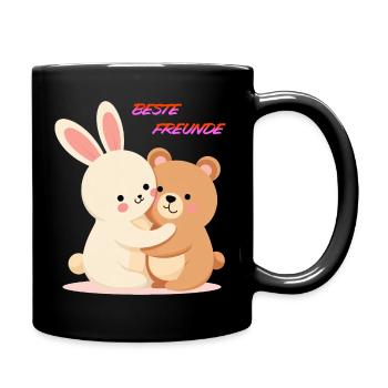 Beste Freunde Kuscheln Süße Tiere Hase und Bär - Tasse einfarbig - Schwarz - Rechts