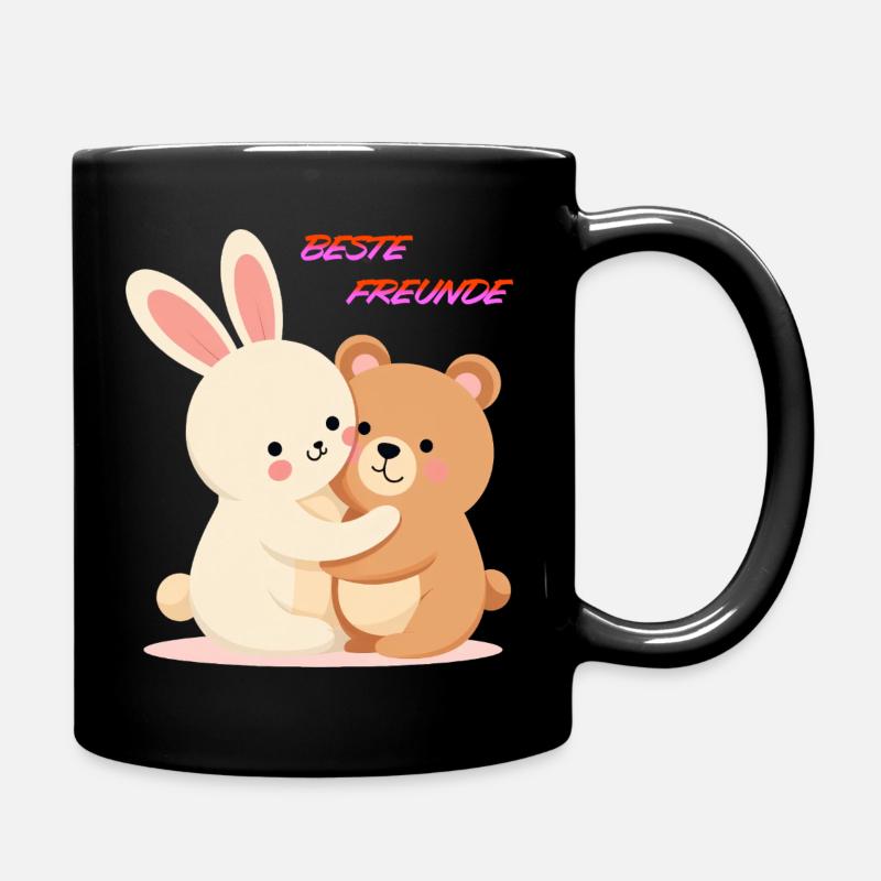 Beste Freunde Kuscheln Süße Tiere Hase und Bär - Tasse einfarbig - Schwarz