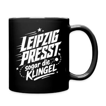 Leipzig presst sogar die Klingel - Tasse einfarbig - Schwarz - Rechts