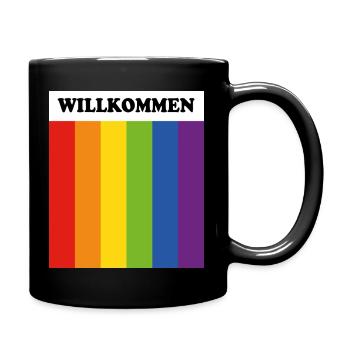 Willkommen Rainbow Flag - LGBT Safe Space German - Full Colour Mug - black - Right