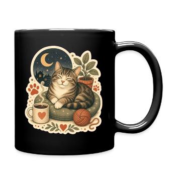 Gemütliche Katze Kaffee Garn - Tasse einfarbig - Schwarz - Rechts