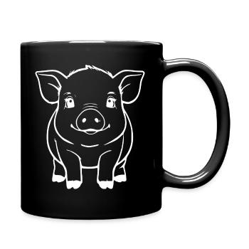 Weißes Schwein Schweinchen Geschenk Bauern  - Tasse einfarbig - Schwarz - Rechts