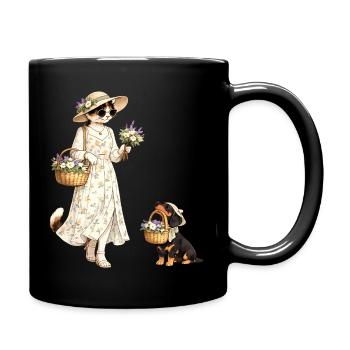 Chat fleuri & teckel dans le style Cottagecore - Mug uni - noir - Droite