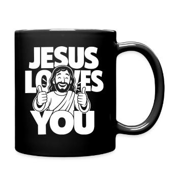 Dessin animé chrétien Jésus t’aime - Mug uni - noir - Droite