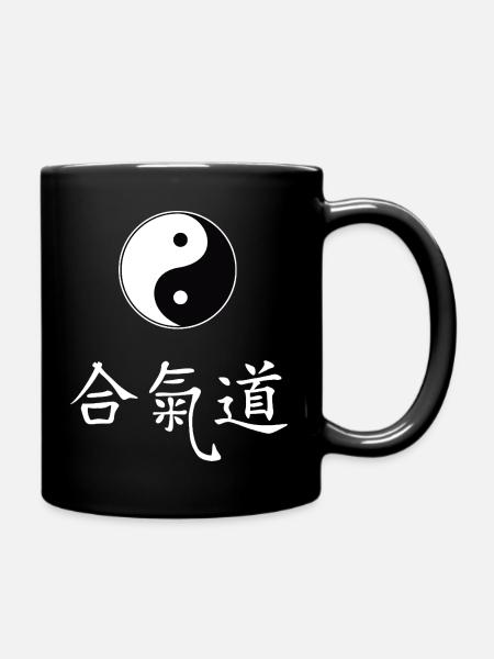 YinYang Tao with lettering Aikido - Full Colour Mug - black