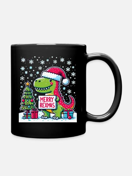 Merry rexmas, dinochristmas for dinosaur lovers - Full Colour Mug - black