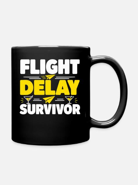 Flight Delay Survivor Travel Saying Vacationer - Full Colour Mug - black