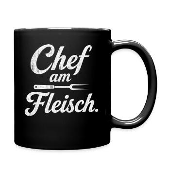 Chef am Fleisch Grillen Grillmeister für Männer - Tasse einfarbig - Schwarz - Rechts