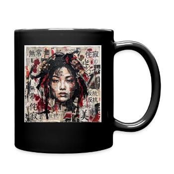Japanese Collage Art Asia Punk Samuraifrau Collage - Tasse einfarbig - Schwarz - Rechts