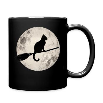 Black Cat Witch's Broom Full Moon T-Shirt Retro - Full Colour Mug - black - Right