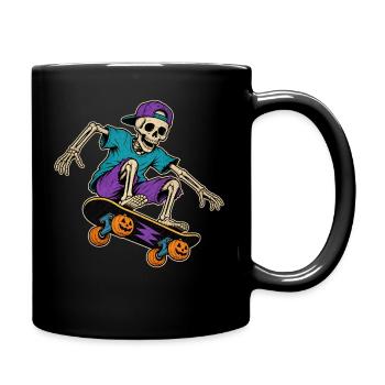 Skeleton Skater Halloween Vintage T-Shirt Motif - Full Colour Mug - black - Right