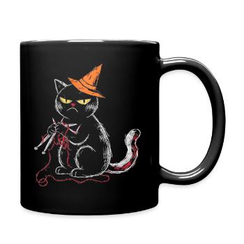 Schwarze Mürrische Katze Stricken Hexenhut T-Shirt - Mug uni - noir - Droite