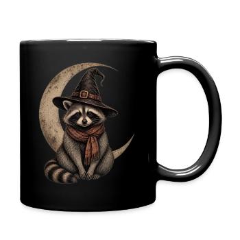 Raton laveur d’Halloween avec croissant de lune et chapeau de sorcière - Mug uni - noir - Droite