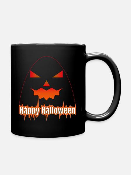 Halloween Kürbis-Gesicht mit Text - Tasse einfarbig - Schwarz
