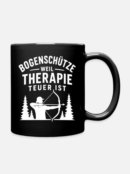 Bogenschütze Spruch: Therapie Teuer - Tasse einfarbig - Schwarz