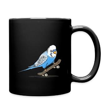Blauer Wellensittich auf Fingerboard - Tasse einfarbig - Schwarz - Rechts