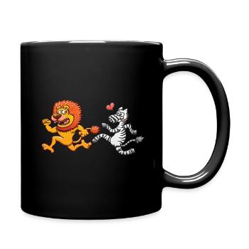 Mad zebra in love runs after a frightened lion - Full Colour Mug - black - Right