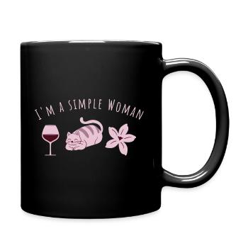 I'm a simple Woman| Wein Katze Blume Geschenk Frau - Tasse einfarbig - Schwarz - Rechts