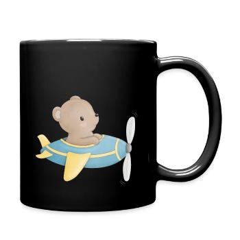 Bär im Flugzeug - Tasse einfarbig - Schwarz - Rechts