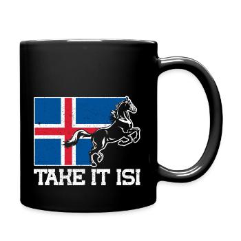 Islandpferde Take it Isi Islandflagge Geschenk - Tasse einfarbig - Schwarz - Rechts