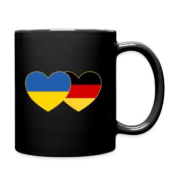 Ukraine Deutschland Herz Flagge - Tasse einfarbig - Schwarz - Rechts