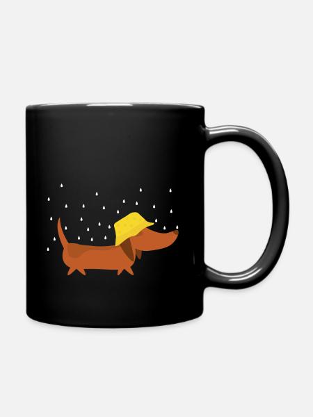 Dackel mit Regenhut - Tasse einfarbig - Schwarz