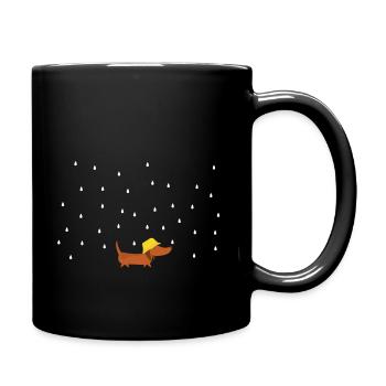 Dachshund with rain hat small - Full Colour Mug - black - Right