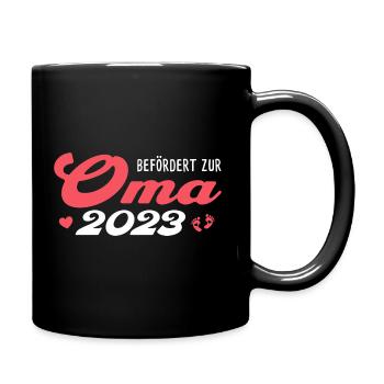 Befördert zur Oma 2023 Schwangerschaft verkünden - Tasse einfarbig - Schwarz - Rechts