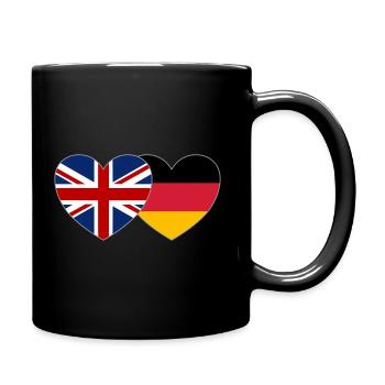 Großbritannien Deutschland Flagge Herz - Tasse einfarbig - Schwarz - Rechts