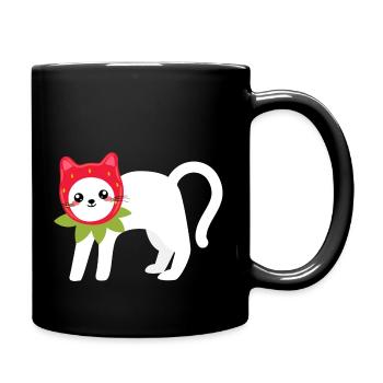 Cat In A Strawberry Pattern Hat - Full Colour Mug - black - Right