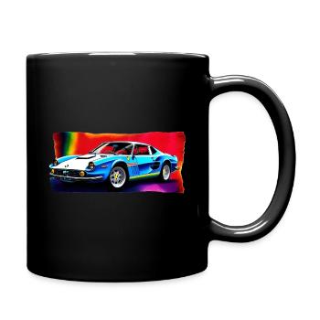 Retro Car on Rainbow Background - Tasse einfarbig - Schwarz - Rechts