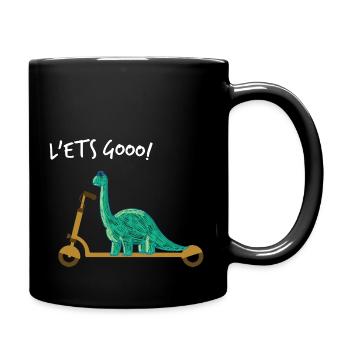 Cute Dino Little Dinosaur Blue with scooter - Full Colour Mug - black - Right