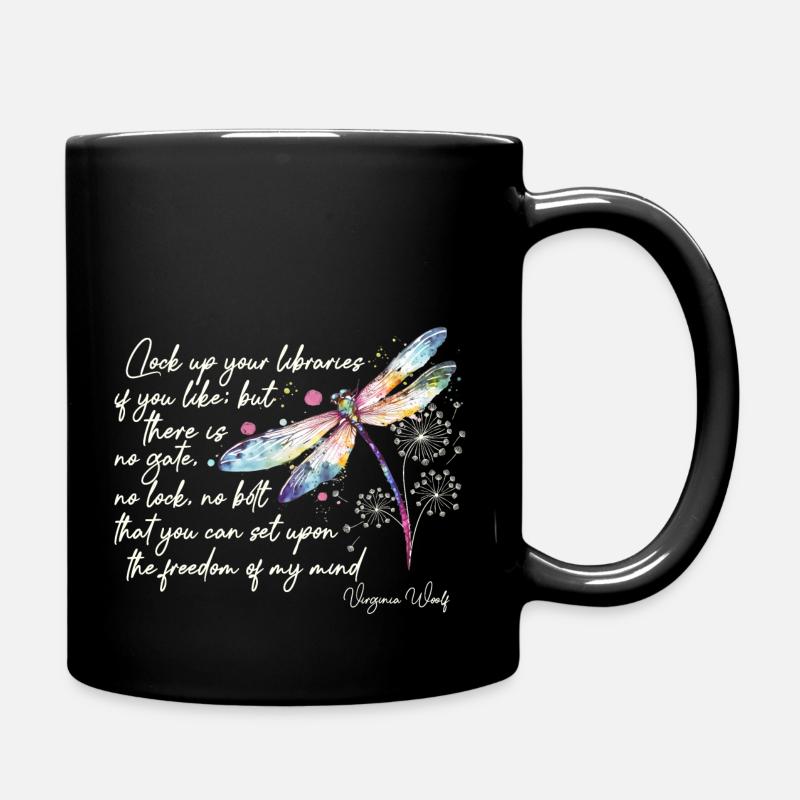 Virginia Woolf's freedom design quote in ivory - Full Colour Mug - black