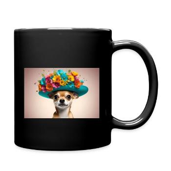 Chihuahua with hat and flowers - Full Colour Mug - black - Right