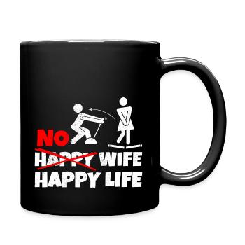 No Happy Wife Happy Life Wives Bride Groom - Full Colour Mug - black - Right