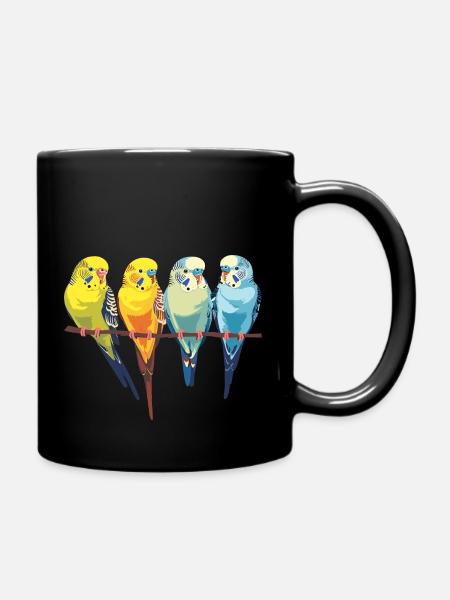 Wellensittich, Wellensittiche auf einer Stange - Tasse einfarbig - Schwarz
