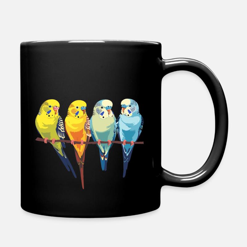 Wellensittich, Wellensittiche auf einer Stange - Tasse einfarbig - Schwarz