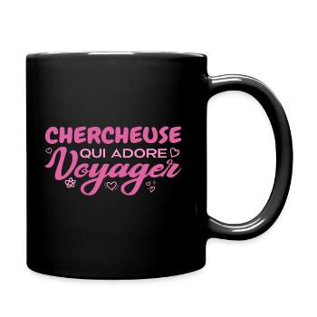 Globetrotting researcher with a passion for travel - Full Colour Mug - black - Right