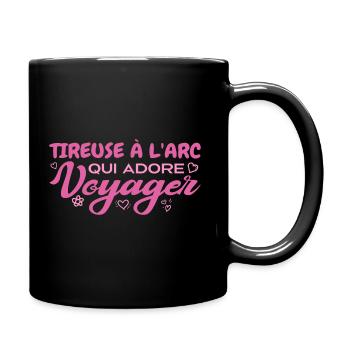 Globetrotting archery shooter with a passion for travel - Full Colour Mug - black - Right